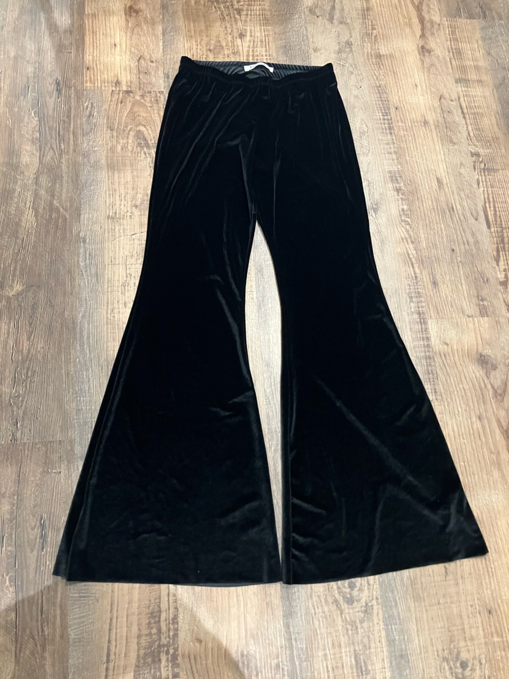 Three Bird Nest Black Velour Lounge Flare Raw Hem Pants